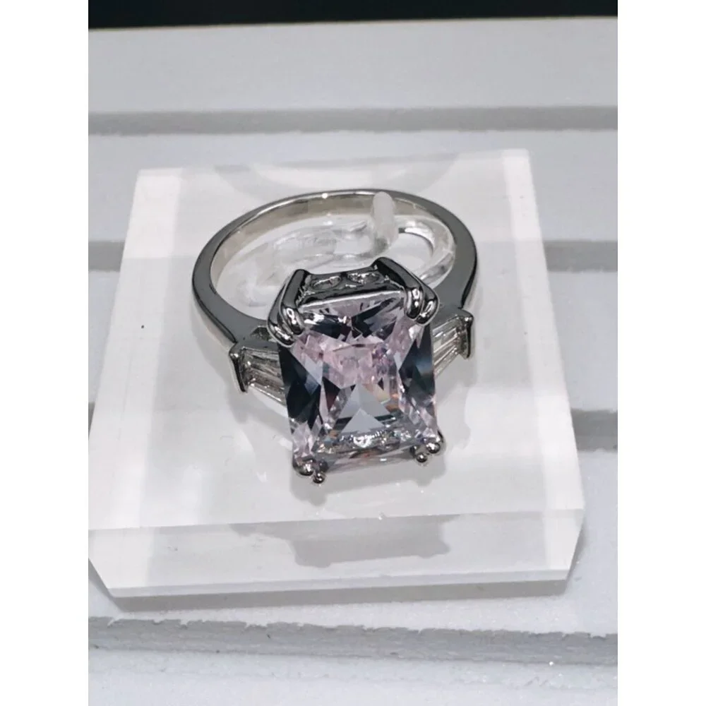Silver Plated Cubic Zirconia Ring Size 6 - Picture 6 of 9